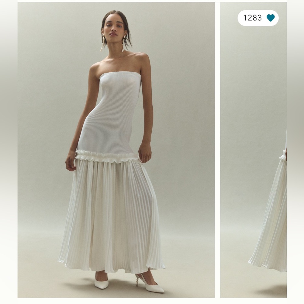 Ivory Strapless Drop-Waist Maxi Dress with Detachable Sleevs
